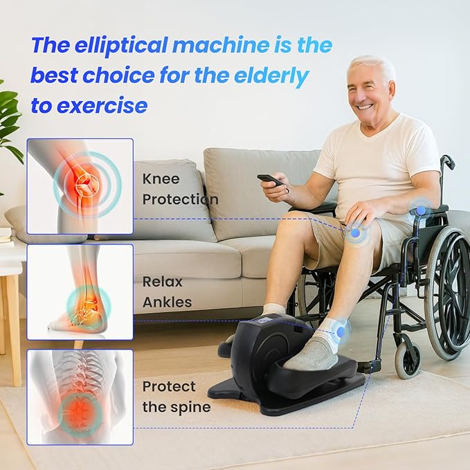 ALSO GO Under Desk Elliptical Machine, Electric Leg Exerciser for Seniors w/ 15Speeds Adjustable,Seated Pedal Exerciser, Auto & Manual Modes, Portable Quiet Magnetic Exercise Equipment for Home Office