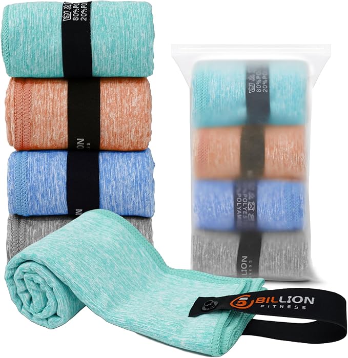 4 Pack Microfiber Towel Quick Dry Set - Super Absorbent Gym Towels Lightweight Hot Yoga Towel Fast Drying Travel Towels for Workout Sports Exercise-Home Gym Accessories for Men & Women