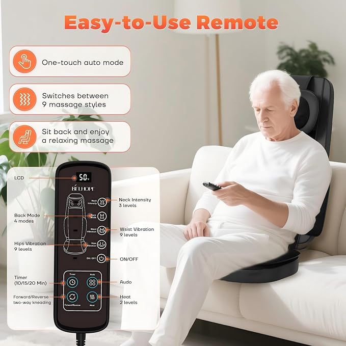 belhope Shiatsu Neck and Back Massager with Heat, 4D Kneading Back Massager for Pain Relief Deep Tissue, Comfortable Back Massage for Chair, Massage Mat for Home, Mother's Day Gifts for Men Women