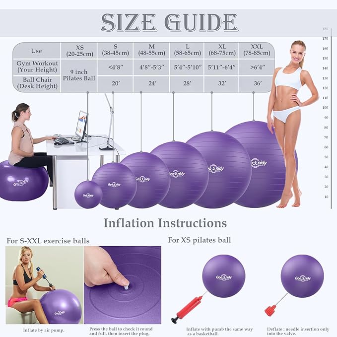 Soft Exercise Ball, Anti-Burst Pilates Yoga Ball Chair Supports 2200lb, Workout Equipment w/ Pump for Women Pregnancy, Medicine, Birthing, Physical Therapy, Stability, Excersing, Birth, Swiss, Fitness