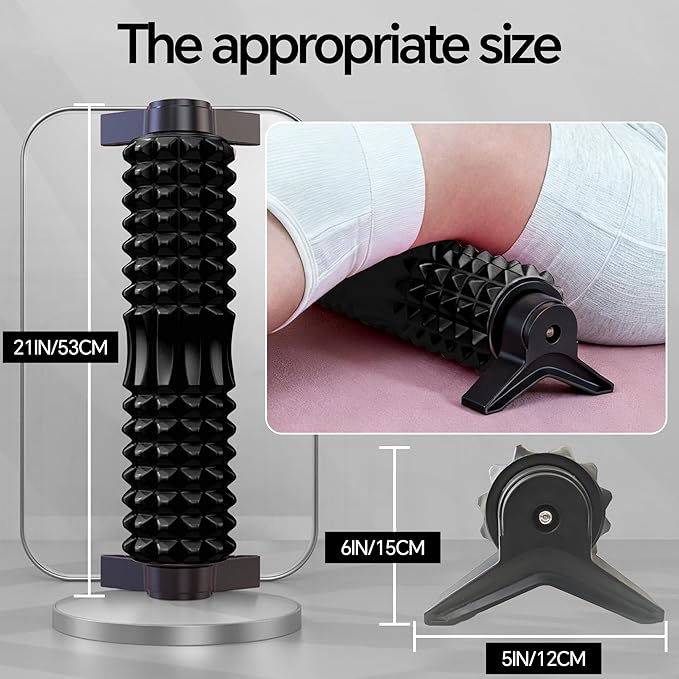 Foam Roller with Detachable Stand, 18” Deep Tissue Massage Roller, Beginner-Friendly Support Design for Muscle Recovery, Home Workout & Fitness - Black
