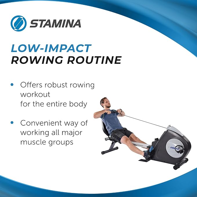 Stamina Conversion II Recumbent Exercise Bike and Rower - Cardio Machine with Smart Workout App - Exercise Bike for Home Workout - Up to 250 lbs Weight Capacity