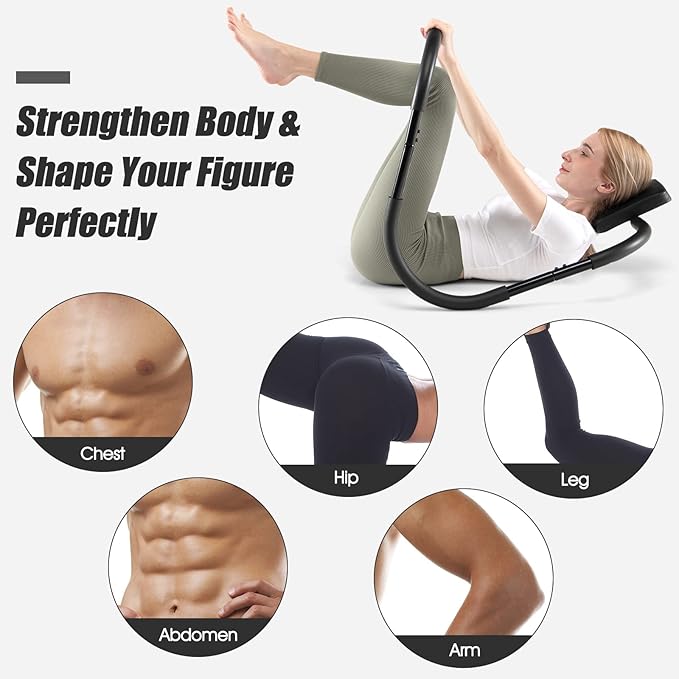 GYMAX Ab Cruncher, Abdominal Trainer Sit up Assistant Roller with Padded Headrest, Fitness Exercise Training Machine for Core Muscle, Home Gym Portable Ab Mat Trainer (Black)