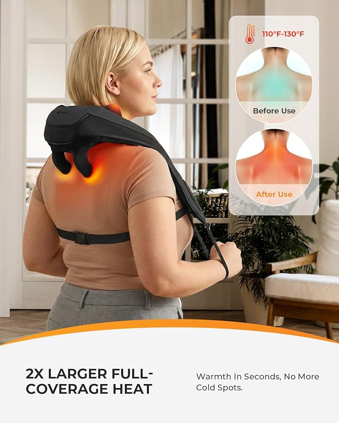 CooCoCo Cordless Neck Massager for Pain Relief Deep Tissue, 6D Shiatsu Shoulder Massager with Heat, Fsa Eligible Keading Back Massager with Remote Control, HSA Approved Neck Massage Tool for Men Women