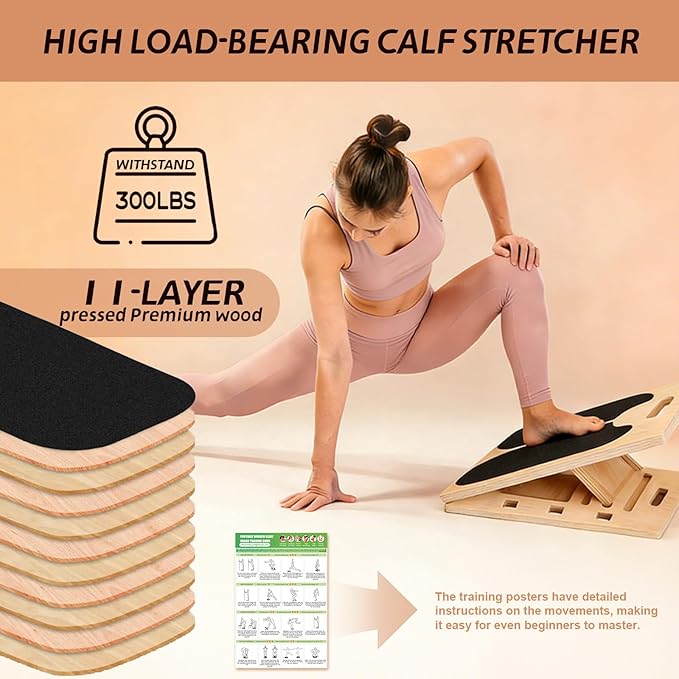ZALL Wooden 2-in-1 Slant & Balance Board, Adjustable Wobble Design for Calf Stretch Exercise, Knee Ankle Heel Foot Pain Relief