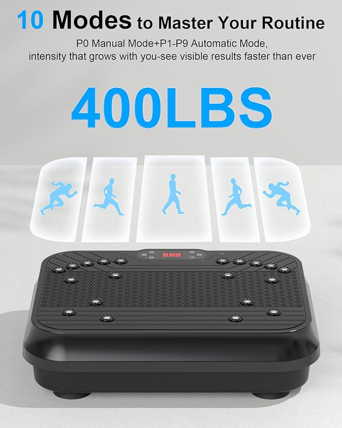 Shake Plate, Vibration Plate Exercise Machine for Lymphatic Drainage, 400 Lbs Capacity Whole Body Vibrating Plate Workout with Fitness Resistance Bands, Max Vibrating Frequency 250/Min for Weight Loss
