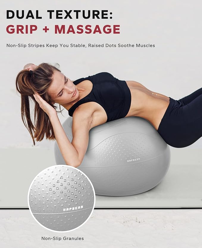 HAPBEAR Exercise Ball (22''/26''/30'') - Anti-Burst Slip-Resistant Yoga/Pilates Ball for Core Training & Posture Improvement, Home Gym/Rehab/Pregnancy Ball, Quick Pump & 3 Resistance Bands Included