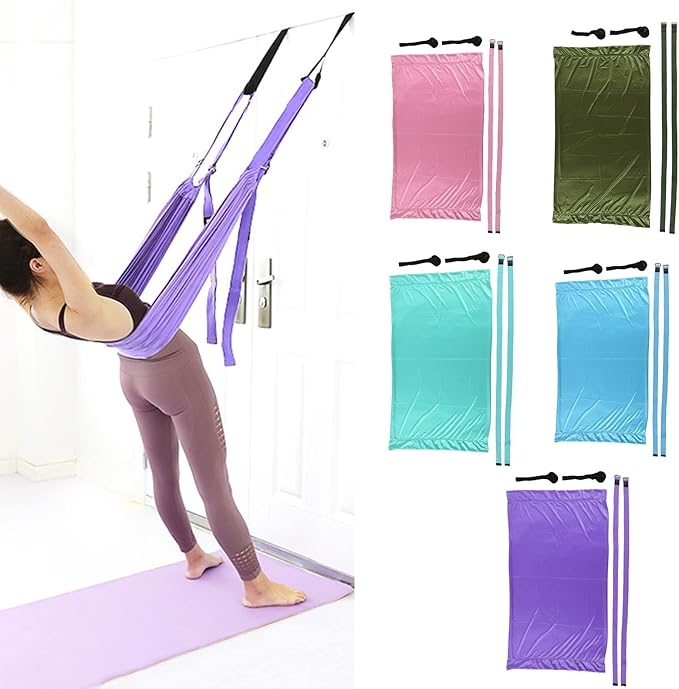 Tyenaza Aerial Yoga Swing Set, Aerial Yoga Door Hanging Trapeze Sling Kit, Waist Back Leg Stretch Strap, Leg Stretching Assist Trainer(紫色)