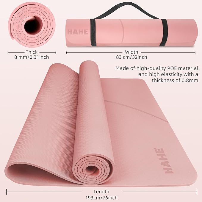 Large Yoga Mat Thick, 76"x32"x0.31"Wide POE Exercise Mat with Non-Slip Surface & Carry Strap, Anti-Tear Workout Mat for Yoga, Pilates, Fitness