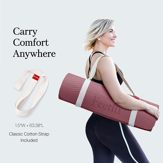 Extra Thick 12mm Exercise Mat – Non-Slip, Joint-Friendly & Cushioned Fitness Mat for Yoga, Pilates & Floor Workouts – Durable, Supportive & Includes Feetlu Classic Strap