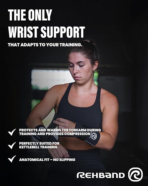 Rehband RX Wrist Support Power Max, 3-in-1 Neoprene Sleeve + Wrap for Strength Training, Protects during Kettlebell Training, stabilizes wrist, forearm protection, Colour:Arctic/White, Size:Small