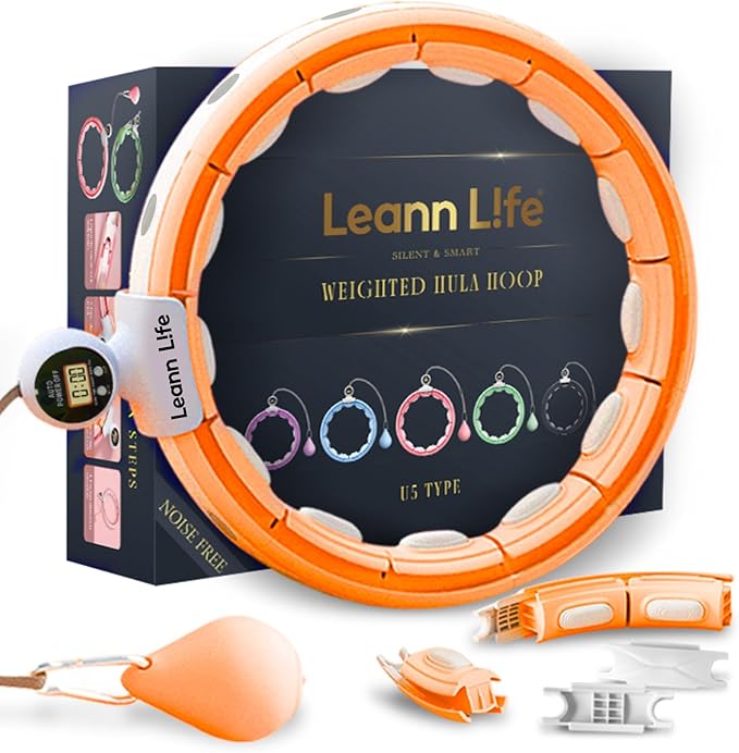 U5 Smart Weighted Hula Hoop with Counter – 16 Knots, 28"–46" Adjustable Infinity Hoop Plus Size, Quiet Rubberized Wheels, Ab Workout, Home & Outdoor Fitness, Weight Loss, Abdominal Toner