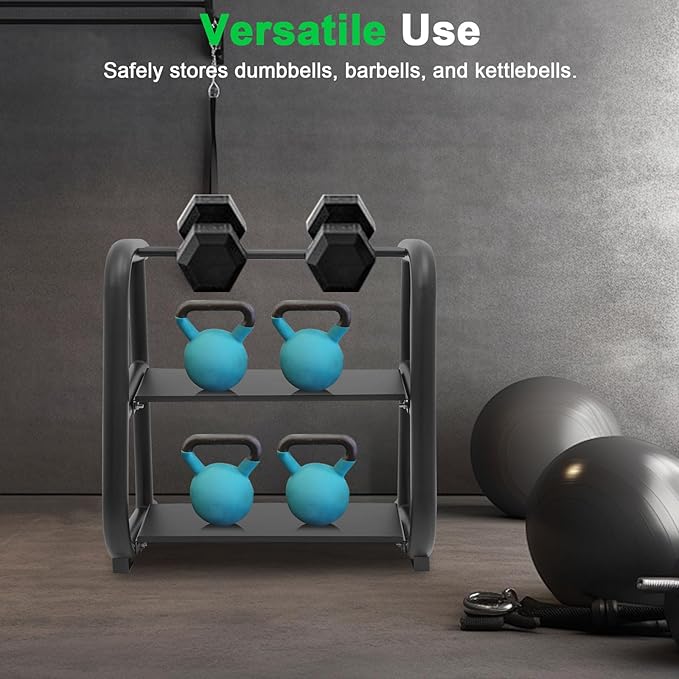 Heavy Duty Dumbbell Stand, 3-Tier Weight Rack, 220LB Capacity, Black Steel Home Gym Organizer, Dumbbell Rack Stand for barbells, and kettlebells, Weight Storage Holder for Home, Office, Gym