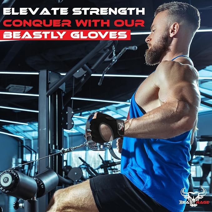 BEAST RAGE Fingerless Weight Lifting Gloves with Palm Protection Padding, Breathable Lightweight Gym Gloves for Men, Women, Weightlifting, Cycling, Exercise, Training Pull Up