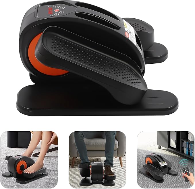 Under Desk Elliptical Machine, Elliptical Exercise Machine with Remote Control&LED Screen, Fully Assembled Under Desk Bike Pedal Exerciser All-copper Motor for Home, Silver, Black