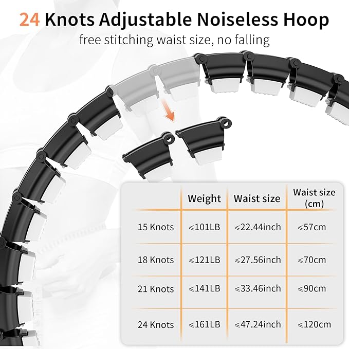 Smart Queen 24 Detachable Knots Quiet Hoop, Weighted Infinity Hula Fit Hoop for Adults Weight Loss, Great for Women and Beginners