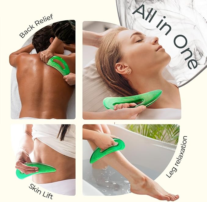 Scienlodic Gua Sha Massage Tool with Handle (Resin) Larger Guasha Body Scraping Tool for Back Legs Neck Massage, Lymphatic Drainage, Cellulite Remove - Large Green
