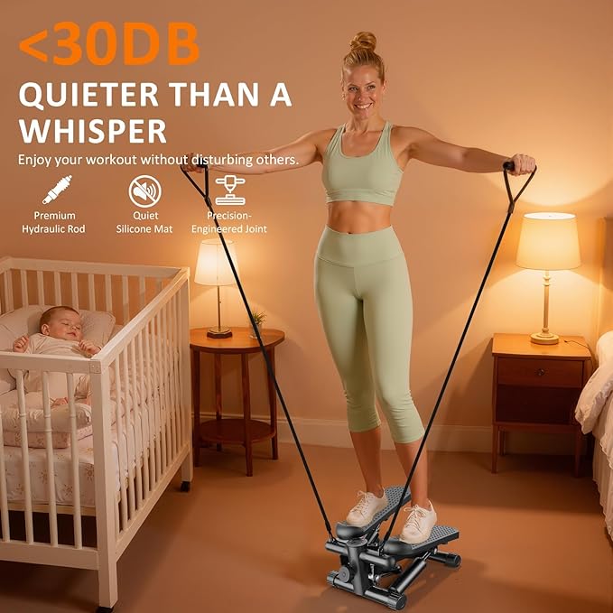 Stair Stepper with Resistance Bands for Home Exercise, Mini Stepper Machine for Indoor Fitness, Portable Home Gym Stepper for Full Body Workout, 300LBS Capacity
