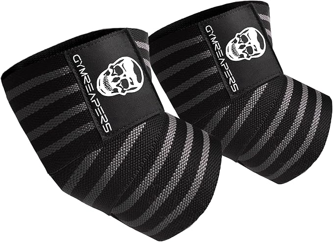 Gymreapers Weightlifting Elbow Wraps (1 Pair) - Flexible 40'' Elbow Compression Strap & Joint Support Brace - for Bench Press, Powerlifting, and Pressing