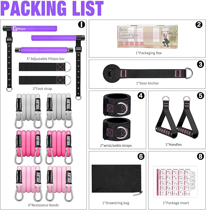 Pilates Bar Kit with Resistance Bands,Pilates Bar with Stackable Bands Workout Equipment for Legs,Hip,Waist and Arm,Exercise Fitness Equipment for Women & Men Home Gym Yoga Pilates