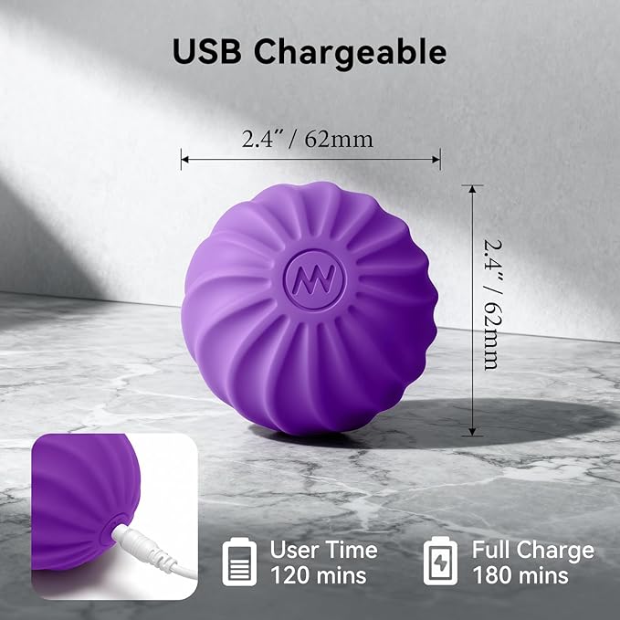 2.4" Mini Electric Vibrating Massage Ball, 10-Speed Fitness Yoga Massage Roller for Palm, Hand, Foot, Leg, Neck, Back, Multi-Directional Massage Ball (Violet)