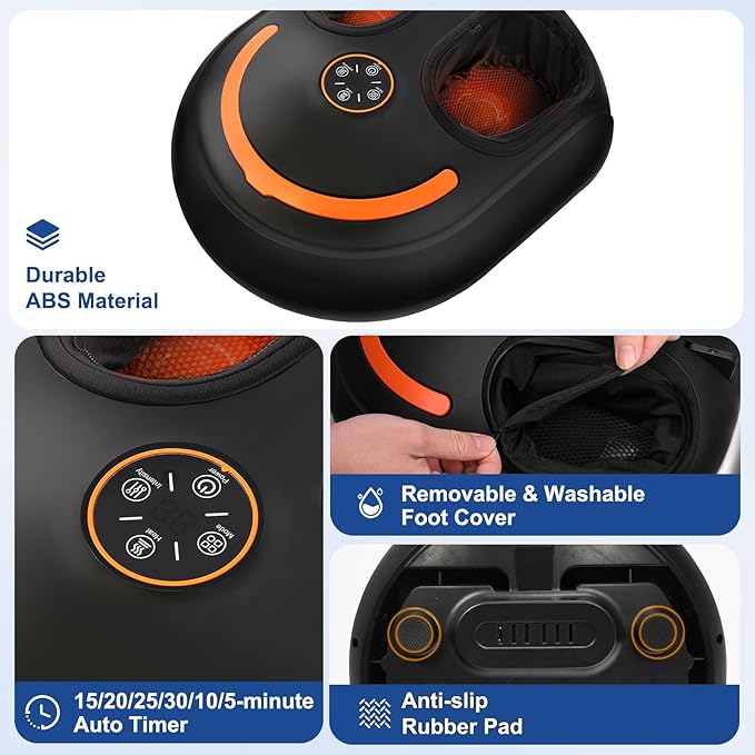 Shiatsu Foot Massager, Electric Feet Massage Machine, Deep Kneading Relief for Plantar Fasciitis, Air Compression, 3 Heat Levels, Relax for Home Office Use, for Women Mom Dad Black