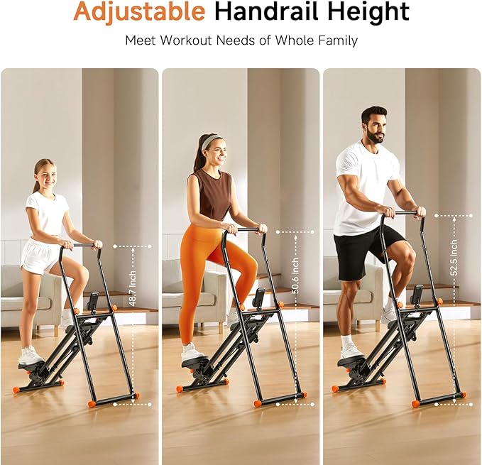 Stair Stepper for Home Gym Exercise Stairmaster for Full-Body Workout, Compact Folding Stair Climber with Extended Step Range, Adjustable Handlebar Pedal