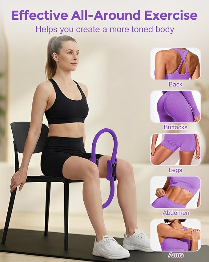 Home Pilates Essentials Kit for Women, Magic Circle Pilates Equipment Ring and Ball Set, 6 Resistance Bands Workout Guide Video for 28 Day Pilates Essential Challenge Starter Kit for Beginners