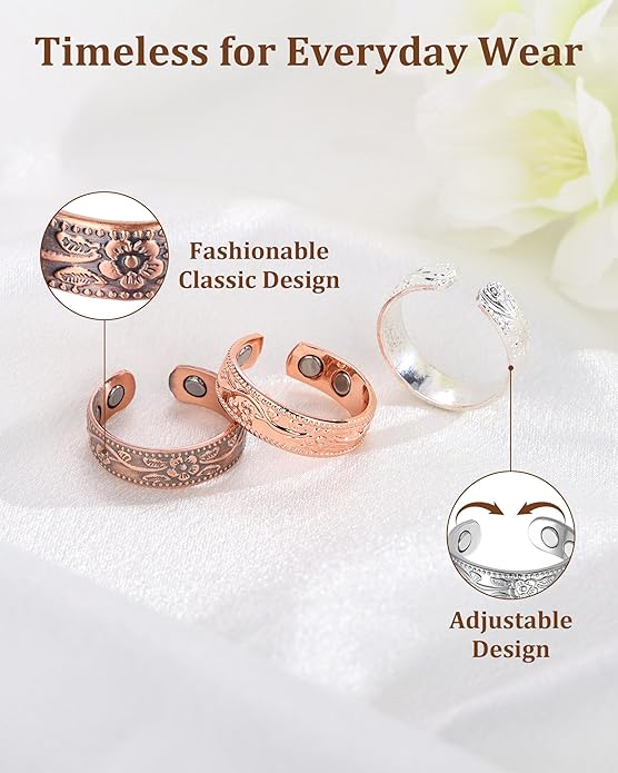BioMag Copper Rings for Women, 99.99% Pure Copper Magnetic Rings Thumb Rings for Lymphatic Drainage, Adjustable Jewelry Gifts for Women