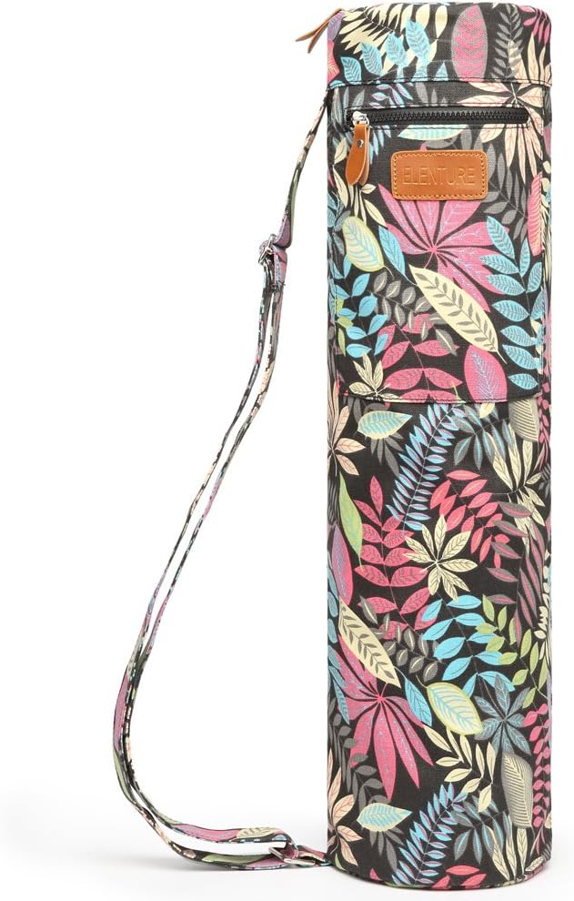 Canvas Yoga Mat Bag with Adjustable Strap & Pockets, Full-Zip Travel Gym Tote for Women & Men, Fits 1/4" & 1/3" Thick Mats, Lightweight Carrier for Yoga, Studio, Workout, Outdoor Use