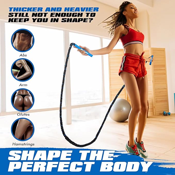Jump Rope, Weighted Jump Rope for Fitness, Boxing Equipment Jump Ropes for Men Women, Battle Skipping Ropes for Exercise, Suitable for Boxing, Cardio, Training Muscle Speed Home Gym Workout Equipment