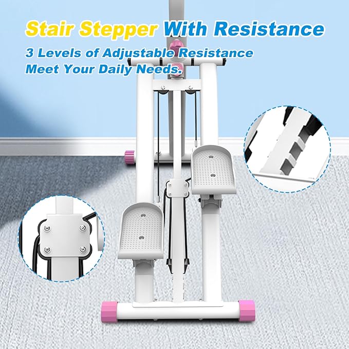 Stair Stepper for Home Gym, Foldable Full Body Exercise Climbing Machines, Vertical Climber Workout Machine with Resistance & Adjustable Handles, Frame Stable