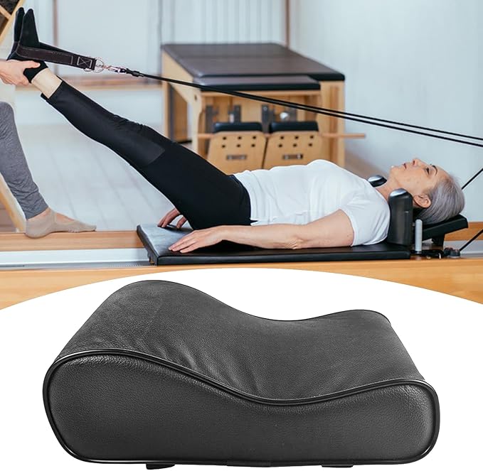 Pilates Head Cushion, Pilate Head and Neck Support Pillow, Black PU Leather Cushion for Pilates Reformer Accessories, Assist Headrest Neck Reformers Support for Home Gym Sports