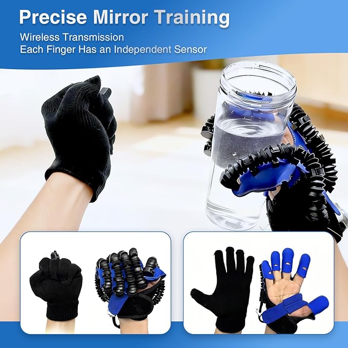 Rehabilitation Robot Gloves, Finger Exerciser for Stroke Recovery Hand Glove Equipment Hand Function Rehabilitation, Adjustable Strength and Supports USB Charging