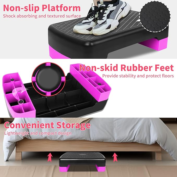 Exercise Workout Aerobic Step Platform Trainer, 18" Aerobic Stepper with 4"-6" Adjustable Height Risers