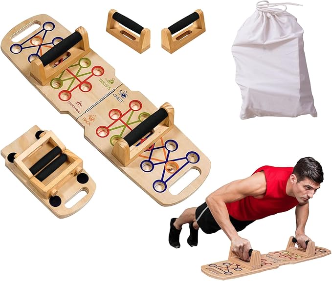 Foldable wooden Push up Board, Portable Push up Stand 14 in 1 Muscle Builder with Graphics Guide and 2 Solid Wood Pushup Handles