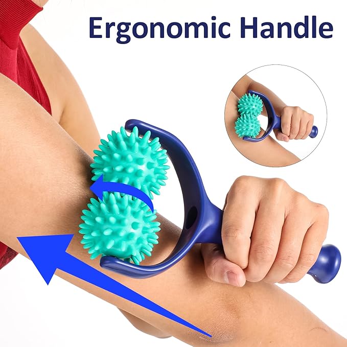 Spiky Massage Balls Rollers with Dual Ball Design, Manual Massage Stick with Ergonomic Handle, Lightweight and Portable Point Muscle Massages Tool Pain Relief for Back Neck Shoulder Leg