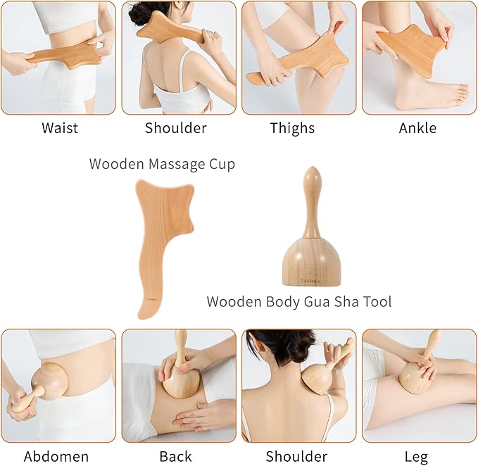 AiRelax 7 Pack Wood Therapy Massage Tools for Body Shaping Set, Cellulite Massager,Maderoterapia Kit Colombiana, Lymphatic Drainage Massager Tools for Neck Back Waist Pain Relief
