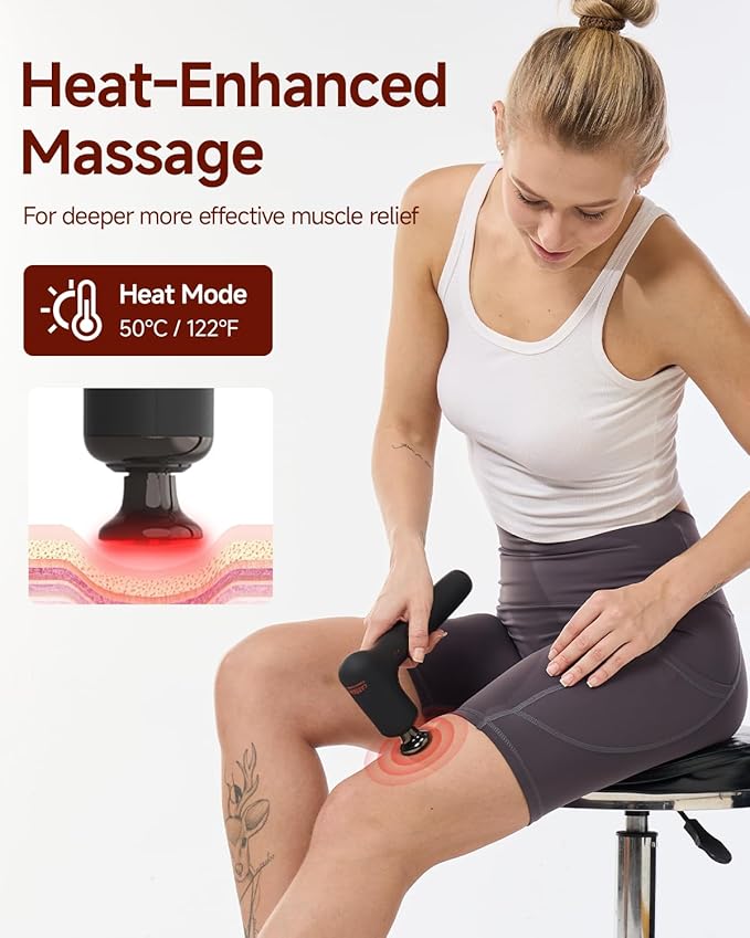 Upgraded 2-in-1 Massage Gun with Heat, Pain Relief Deep Tissue Back and Neck Massager with Extension Handle, Handheld Muscle Massage Gun for Back, Shoulder, Arm,Thigh, FSA-HSA Eligible