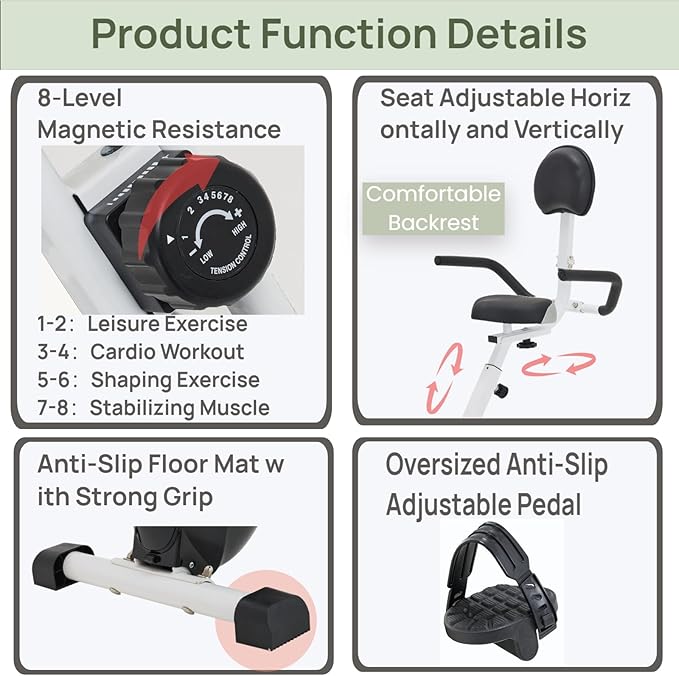 Foldable Recumbent Exercise Bike with High Backrest and Magnetic Resistance, Recumbent Exercise Bike for Home Workout，One Size-Multiple Styles Available