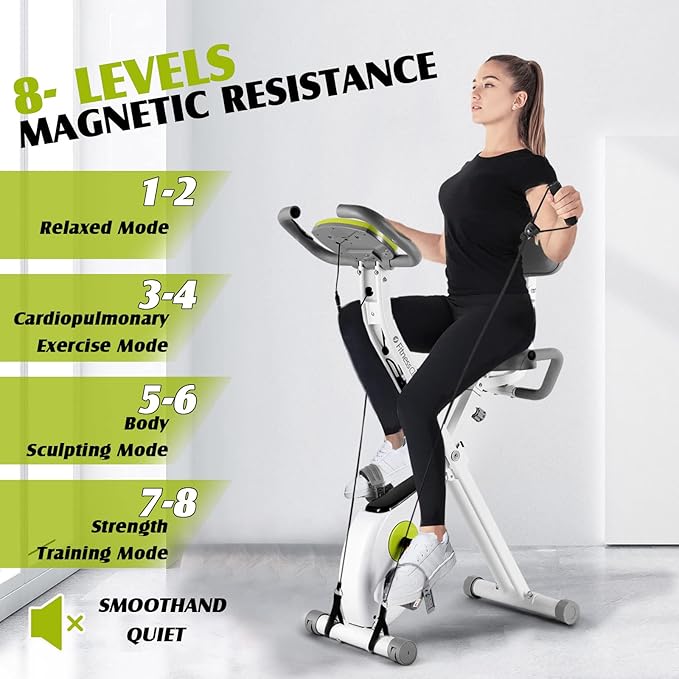 Fitnessclub Exercise Bike, 8-Level Adjustable Magnetic Resistance Stationary Bikes for Home, Indoor Cycling Bike with Heart Rate, LCD Monitor,Cup Holder, Elastic Rope for Home Bicycle Workout