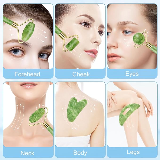 Gua Sha Facial Tools, Guasha Tool for Face, Jade Face Roller,Self Care Gift for Women and Men