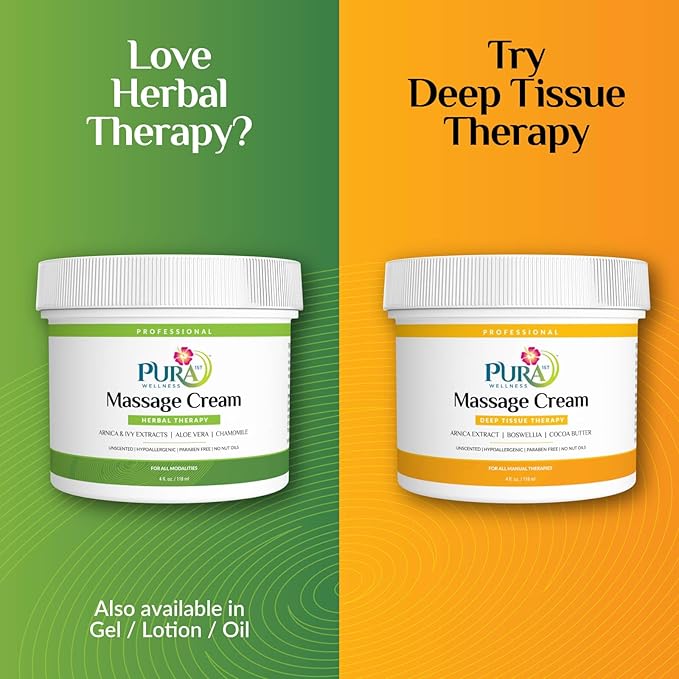 Herbal Therapy 4 Fl oz Massage Cream, Aloe Vera, Professional, Massage Therapy, Deep Tissue, Unscented, Hypoallergenic, Natural Ingredients, Skin Hydrating, Moisturizing, Muscle Relief