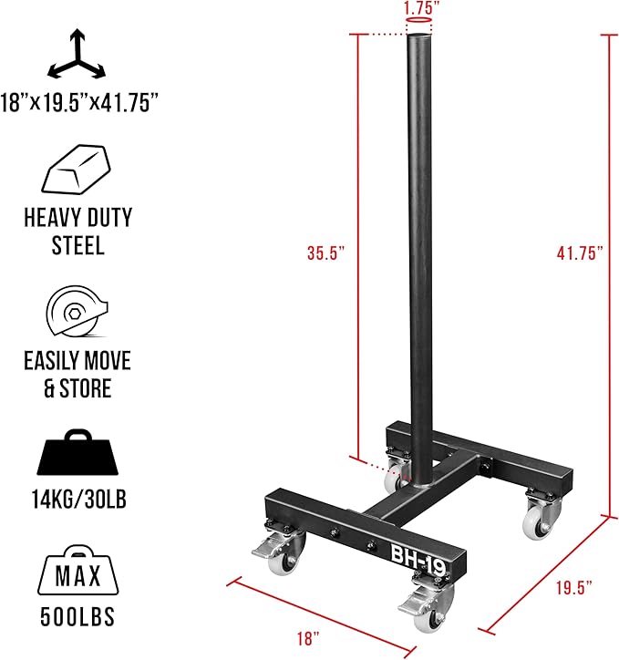 Valor Fitness Bumper Plate Storage Rack, Olympic Weight Plate Tree with Locking Wheels, 500 lb Capacity, 2 Inch Plate Holder for Home Gym, Garage Gym, and Commercial Fitness Use
