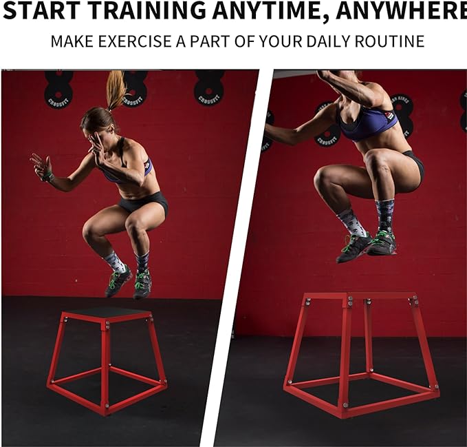 Steel Plyometric Jump Box, 12-30 Inch Anti-Slip Plyo Box with Textured Rubber Top, Jump Bench , Step Up Exercise Platform for Box Jumps, Step-Ups, Dips, and Push-Ups Targeting for Home Gym Workouts