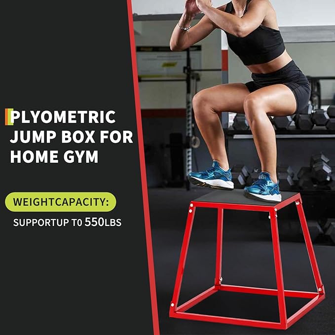 PeakPursuit Plyometric Jump Box - Heavy-Duty Steel Plyo Box with Anti-Slip Rubber Pads, Set of 12, 18", 24", 30" Box Jump Platforms for Strength & Conditioning Training, Home Gym