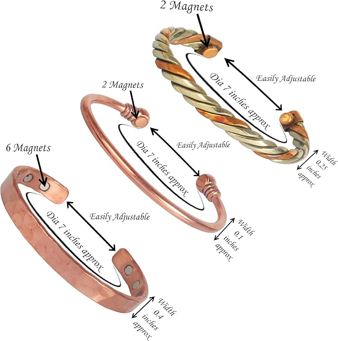 Touchstone copper bracelets | gift for men women |adjustable 100% pure solid real magnetic jewelry | handmade bracelet set combo | rope braided tibetan bangles.