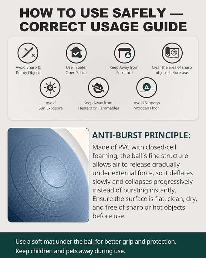 Trideer Exercise Ball for Yoga, Pilates & Fitness – Stability Ball Equipment for Home Gym & Office Chair, Core & Balance Training Accessories, Physical Therapy Equipment, Quick Pump Included, 5 Sizes