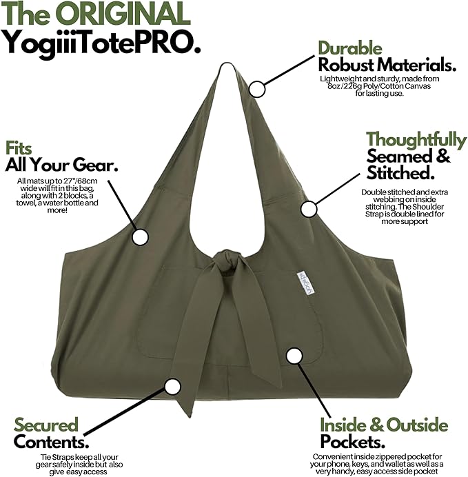 Yogiii Yoga Mat Bag | The ORIGINAL YogiiiTotePRO | Large Yoga Mat Bag or Yoga Mat Carrier with Side Pocket | Yoga Bag Fits Most Size Mats