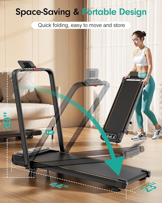 Foldable Treadmill with 12% Incline, 6 in 1 Folding Treadmill with Handle Bar for Home/Office,Under Desk Treadmills Portable Walking Pad with App, Upgrade 3.5HP Low Noise,Remote Control & LED Display,
